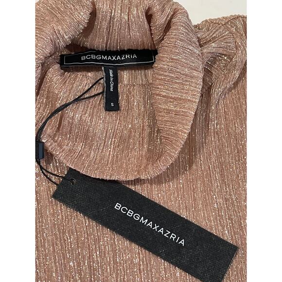BCBGMAXAZRIA Sparkle Sheer Rose Pink Turtleneck Top Women's Size S Holiday Glam - Picture 5 of 11